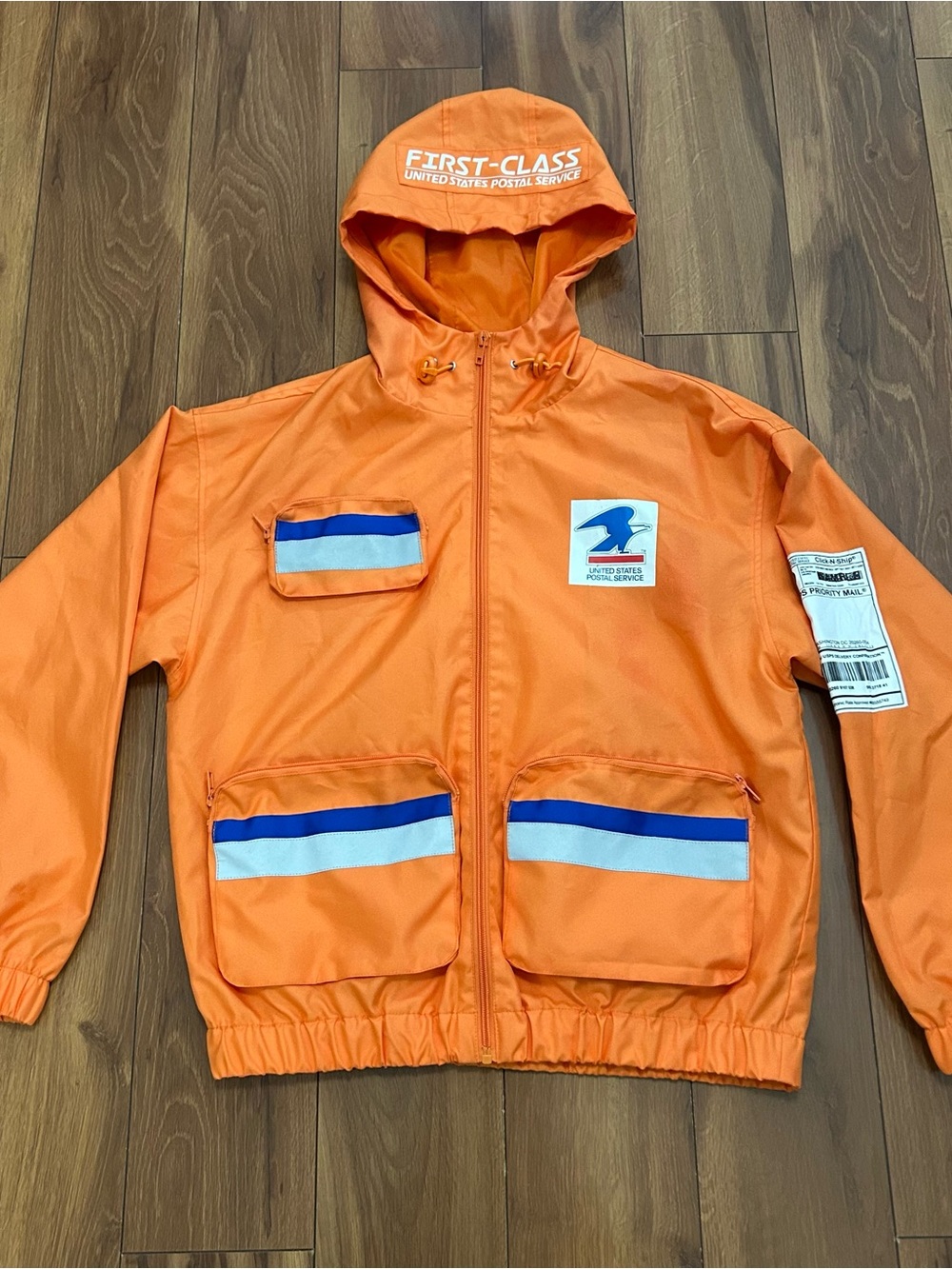 Forever 21 X Usps Graphic Reflective-Trim Hooded S Wind Breaker Jacket